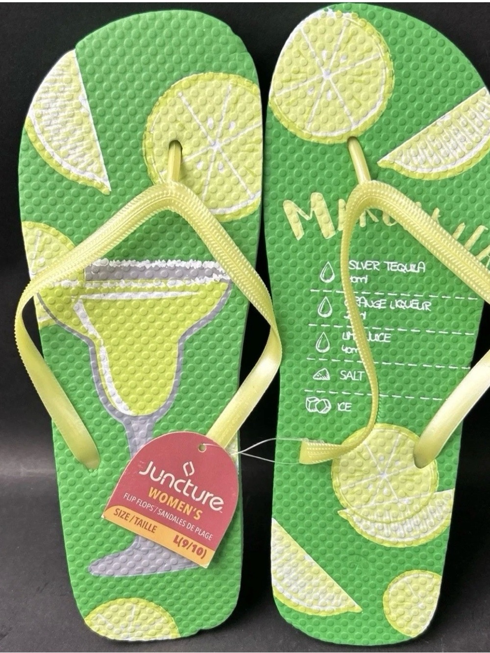 Juncture Women’s Lime Green margarita Flip Flops size medium 7/8